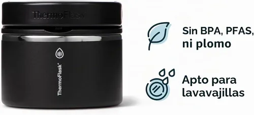 Vista 3 de ThermoFlask Tarro de alimentos aislado con tapa a prueba de fugas (12 onzas, negro) - Recipientes de alimentos de acero inoxidable para comidas