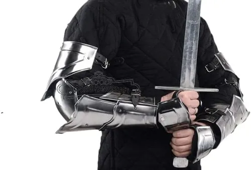Vista 4 de HISTORIC HANDICRAFT Cubrehombros medievales Spartacus Cosplay manga de metal guardias armadura LARP acabado plateado traje para Navidad Halloween