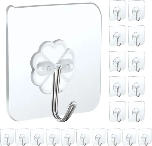 Vista 9 de Paquete de 10 ganchos de pared grandes para colgar resistentes de 33 libras (máximo), ganchos de pared adhesivos transparentes impermeables sin
