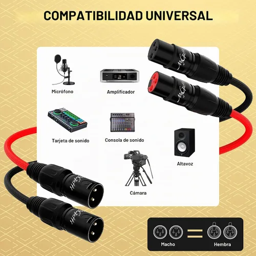 Vista 6 de Cables XLR Snake de 2 canales de 4 pies, cable de micrófono XLR de 2 colores macho a hembra con código de color, para grabación, estudios, en vivo