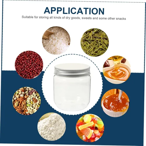 Vista 7 de YARNOW Tarro de almacenamiento de cocina de 4 piezas de tarros de plástico con tapas para caramelos, tarros de cristal con tapas, tarros de maní