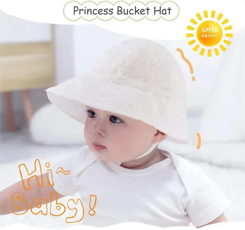 Vista 2 de Sombrero de sol de ala ancha para bebé niña para niños pequeños, gorra de protección solar para niñas, sombreros de cubo de playa de algodón