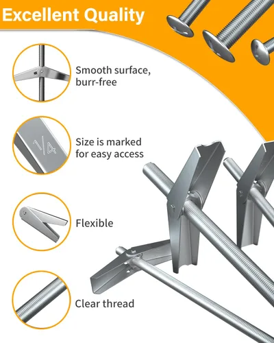 Vista 4 de Anclajes para paneles de yeso resistentes de 1/4 de pulgada, 15 pernos de palanca de metal con pernos, kit de anclajes y tornillos de pared seca