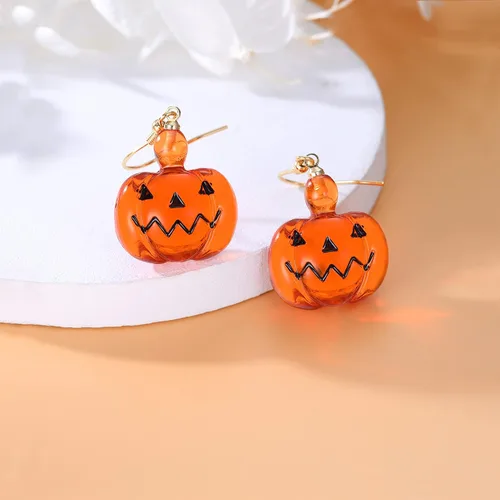 Vista 3 de Reffeer Solid 925 Sterling Silver Halloween Pumpkin Dangle Earrings Drops for Women Pumpkin Drop Earrings Hook Studs