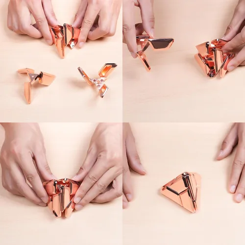 Vista 3 de Rompecabezas de metal - Juguetes 3D para el cerebro: juguetes sensoriales geniales, artilugios, caja de cubo triangular, rompecabezas de juguete Oro