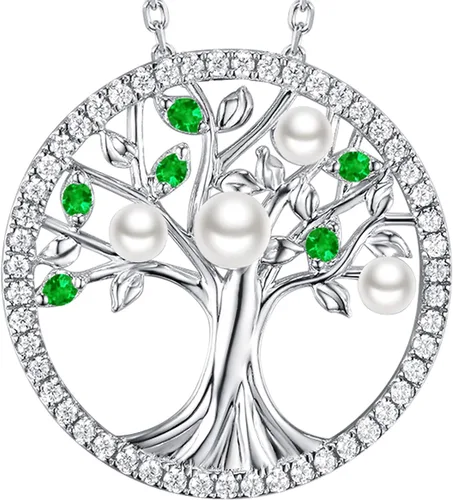 Vista 11 de Collar de árbol de la vida para mujer, collar de perlas esmeralda piedras natales de mayo, junio, para esposa, mamá, regalos de cumpleaños