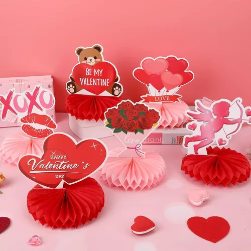 Vista 6 de 10 piezas de centros de mesa de panal de abeja de San Valentín para la mesa, decoraciones de San Valentín, centro de mesa de panal, centros de mesa