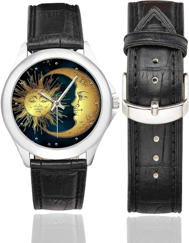 Vista 2 de InterestPrint Abstract Paisley Mandala Impermeable Reloj de Pulsera de Cuero Clásico de Acero Inoxidable para Mujer Negro