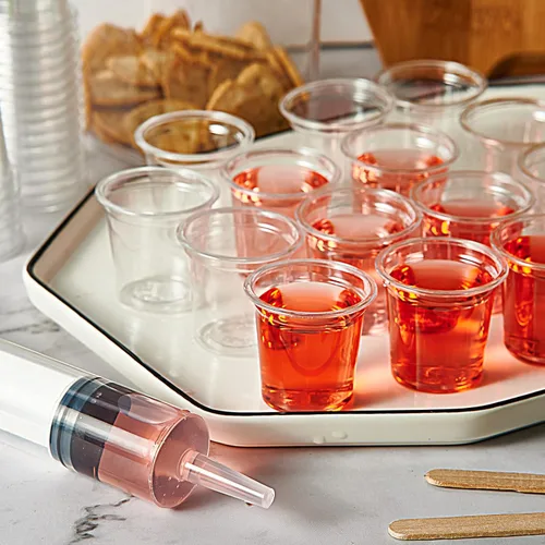 Vista 4 de Lilymicky paquete de 500 unidades de vasos de chupito de plástico de 1 onza, vasos desechables transparentes de 1 onza para vodka, whisky, tequila