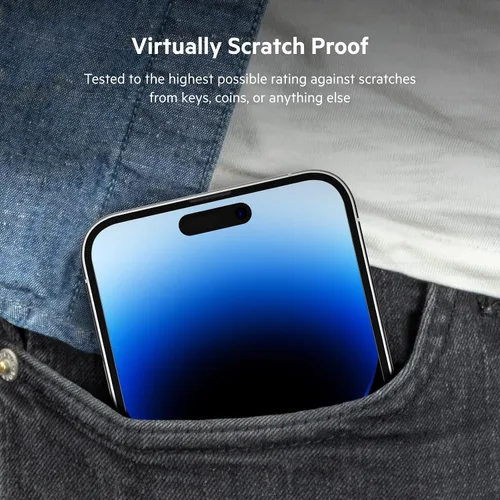 Vista 3 de Belkin UltraGlass - Protector de pantalla para iPhone 14 Pro Max, fácil aplicación con bandeja guía de instalación, protector de pantalla de vidrio
