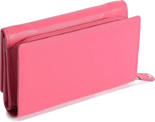 Vista 5 de SADDLER Cartera de cuero de lujo triple pliegue con protección RFID para mujer, con monedero con cremallera, tarjetero de crédito múltiple