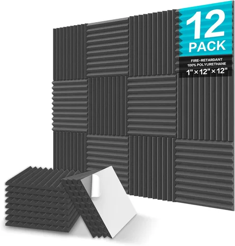 Vista 25 de JBER Paquete de 12 paneles de espuma acústica, paneles de espuma con aislamiento de sonido de 1 x 12 x 12 pulgadas para paredes, cuñas