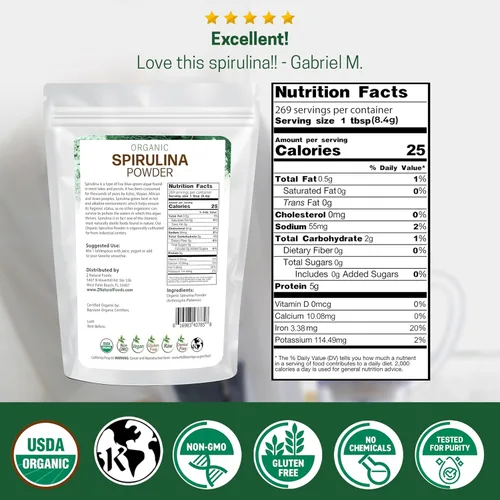 Vista 2 de Polvo orgánico de espirulina – 5 libras – Increíble superalimento de algas verdes azules – rico en aminoácidos, vitaminas y minerales – Mezcla