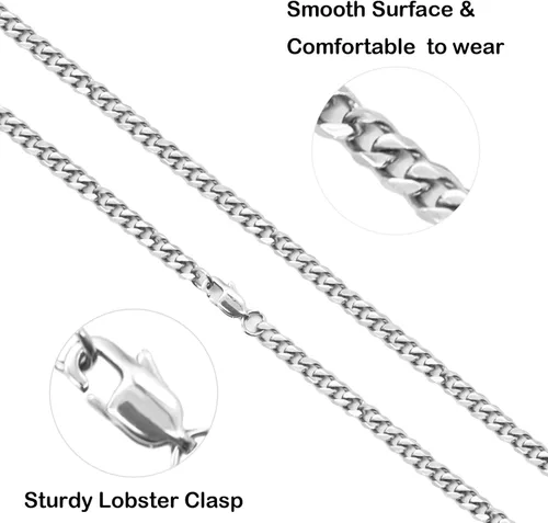Vista 2 de EMATU Cadena de eslabones cubanos para hombres y mujeres cadena de plata de 0197in para hombre 18 22 26 pulgadas Acero inoxidable No es una piedra