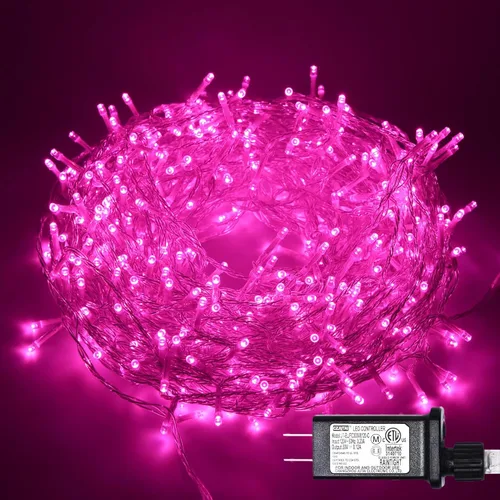 Vista 15 de Cadena de luces rosa para exteriores, decoraciones de San Valentín, 8 modos de luces de hadas de Navidad, enchufe para árbol del dormitorio