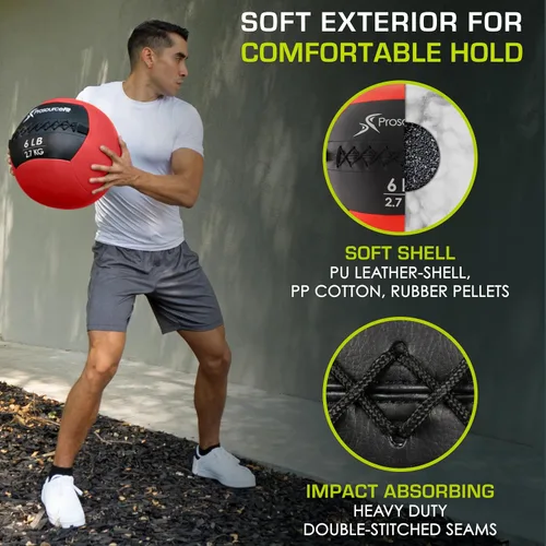 Vista 8 de ProSource Soft Medicine Balls for Crossfit Wall Ball and Full Body Dynamic Exercises, Color-Coded Weights: 6, 8, 10, 14, 20, 25 lb.