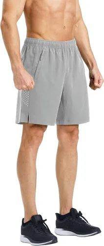 Vista 7 de Pantalones cortos deportivos para correr para hombre, de 7 pulgadas, de secado rápido, ligeros, para entrenamiento, gimnasio, tenis, 3 bolsillos