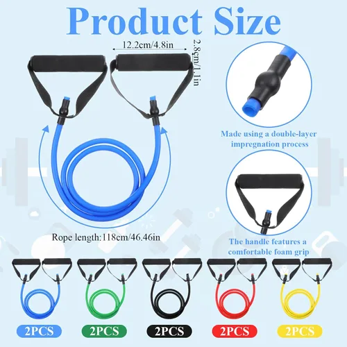 Vista 2 de 10 bandas de resistencia para ejercicio con asas, bandas elásticas de ejercicio, tubo de resistencia física, banda de entrenamiento para mujeres