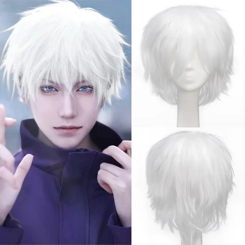 Vista 2 de Pelucas de pelo sintético lacio, corto y esponjoso. Para fiestas de cosplay, anime peluca con pelo despeinado y puntiagudo, para hombre y mujer