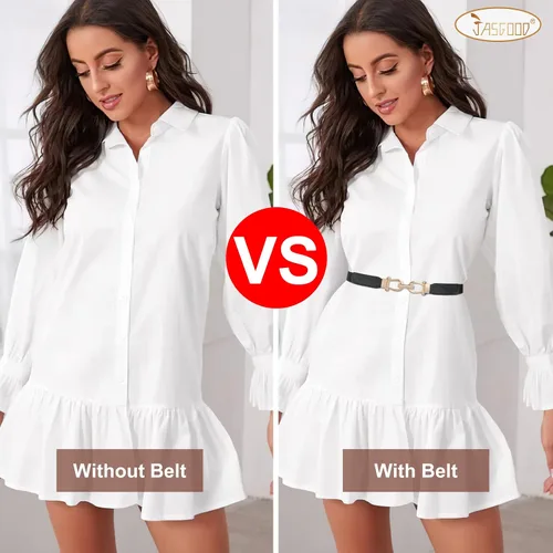 Vista 5 de JASGOOD Cinturón elástico para mujer, cinturón elástico retro para mujer, con hebilla dorada