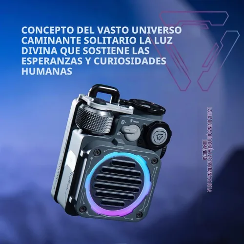 Vista 2 de Muzen Cyber Cube - Altavoz Bluetooth, Bluetooth 5.0, altavoz portátil con Fidget Spinner, sonido nítido con luz LED RGB, altavoz inalámbrico