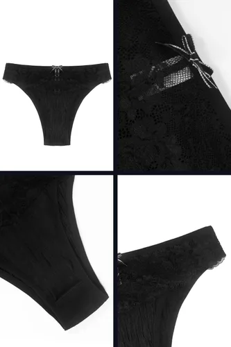 Vista 6 de Banamic Ropa interior de cintura media para mujer, calzones elásticos de encaje hipster
