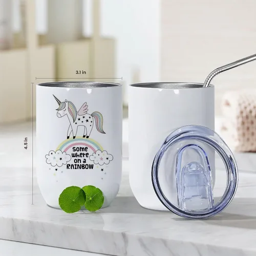Vista 3 de AGH Vasos de vino de sublimación de 12 onzas, 4 tazas aisladas de acero inoxidable rectas para transferencia de calor de envoltura completa, tapa