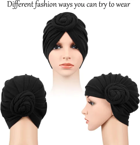 Vista 2 de SATINIOR 6 Pieces Turbans Head Wraps for Women Soft Pre Tied Knot Fashion Cancer Turban Chemo Headwear Cap Headwrap Hat