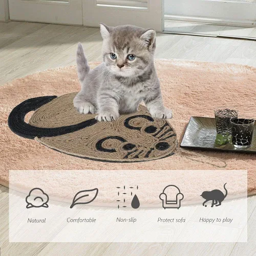 Vista 3 de Almohadilla para rascar para gatos, divertida forma de ratón, almohadilla antideslizante para rascar el suelo del gato, alfombra colgante