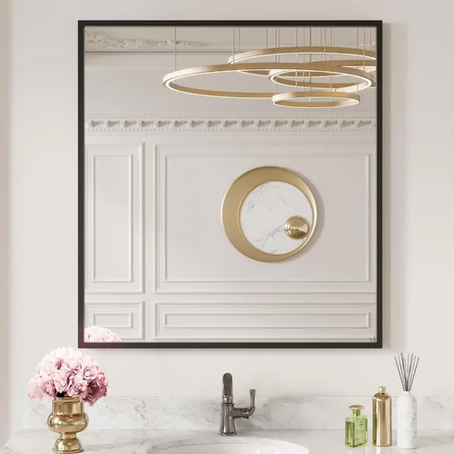 Vista 10 de LOAAO Espejo de Baño de Pared Rectangular Negro de 20"X30", Marco de Aleación de Aluminio Negro Mate, Vidrio Templado, se Cuelga Vertical u