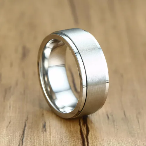 Vista 5 de Anillos giratorios para la ansiedad para hombre, de 0.315 in, de acero inoxidable, para hombres y mujeres, alivio de la ansiedad, acabado cepillado