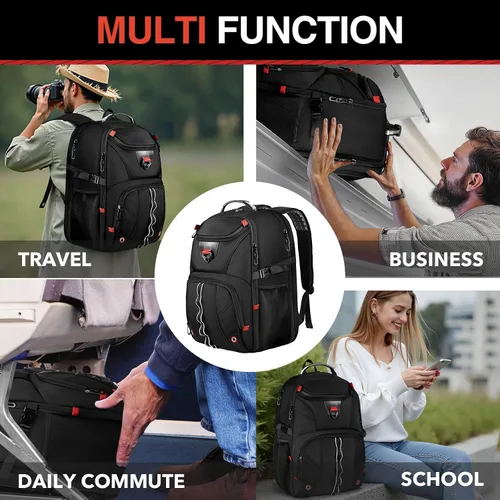 Vista 6 de Z-MGKISS Mochila de viaje, mochila grande de viaje para laptop para hombres y mujeres con mochila comercial aprobada por la aerolínea TSA, Negro-2