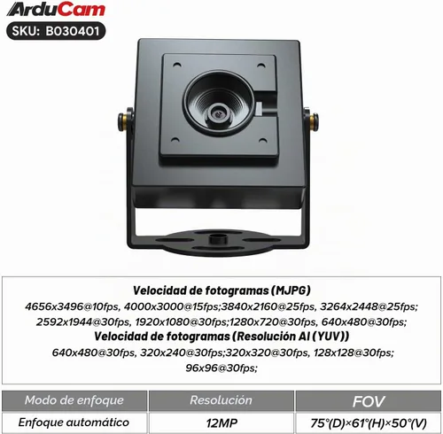 Vista 2 de Arducam Módulo de cámara USB de enfoque automático de 12 MP con HDR, cámara web USB Raspberry Pi, cámara Lightburn con múltiples resoluciones de IA