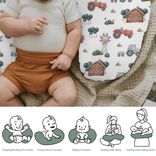 Vista 6 de Boho Farm Life - Fundas de almohada de lactancia para niños y niñas, tractor, granero, prado, funda de almohada de lactancia para almohadas