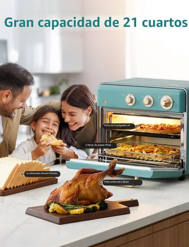 Vista 3 de Neretva Horno tostador y freidora de aire, 21 cuartos de galón y 6 en 1, horno tostador compacto, encimera con 5 rebanadas de 1500 W, freidora