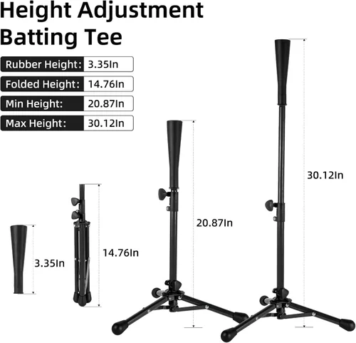 Vista 4 de Kids Baseball Tee, 20.87 to 31.29 Inches Batting Tees for Baseball with Carry Bag, Portable Stable Baseball Tees for Hitting, Tripod Tanner Tee for