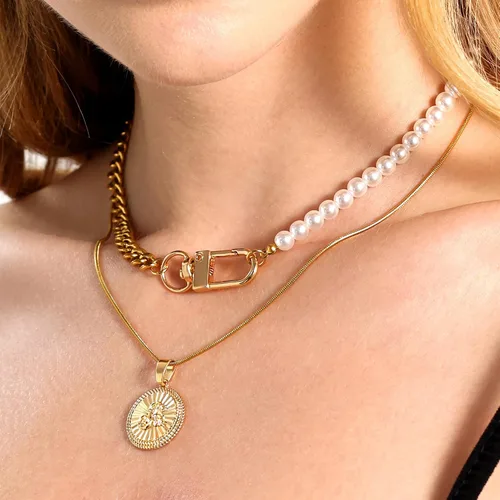 Vista 3 de Collares con inicial para mujer, chapado en oro de 14 quilates, collar de cadena de serpiente de acero inoxidable, collar de espiga de espiga