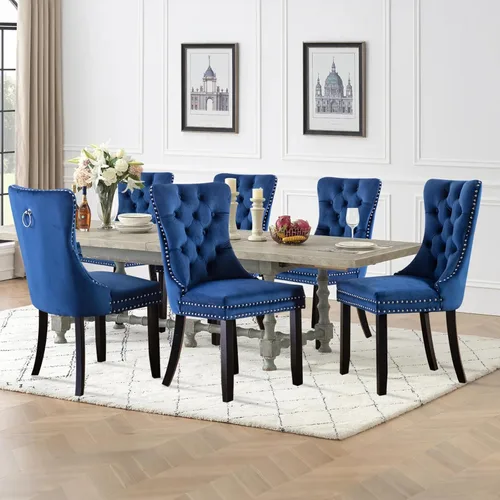 Vista 75 de Juego de 2 sillas de comedor tapizadas de tela de lino, sillas de cocina modernas de mediados de siglo con respaldo alto, ribete de cabeza de clavo