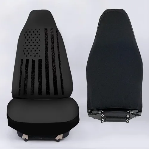 Vista 5 de Howilath Juego de 2 fundas de asiento de coche con patrón de bandera estadounidense negra, fundas universales para asientos delanteros, accesorios