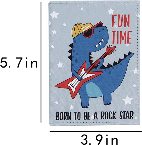 Vista 6 de Funda para pasaporte de piel vegana con diseño de mapa del mundo, con un bolsillo, para niños, adolescentes y adultos, Cartoon Dinosaur