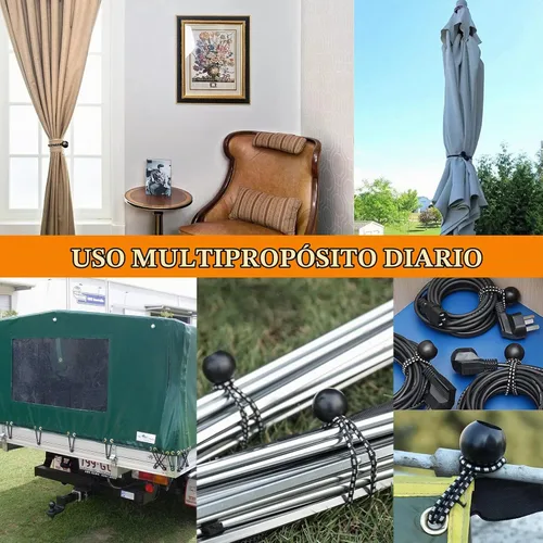 Vista 4 de Paquete de 50 cuerdas elásticas de 6 pulgadas, bolas elásticas, cuerdas elásticas con bolas, lazos elásticos para camping, tiendas de campaña, lona