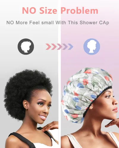 Vista 7 de Aquior Gorro de ducha con forro de rizo para mujer, gorro de ducha reutilizable, triple capa impermeable, extra grande para mujeres de pelo largo