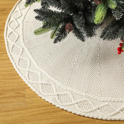 Vista 11 de Sattiyrch Falda de punto para árbol de Navidad – Base clásica de punto trenzado con cierre de lazo – Decoración festiva acogedora para árbol de Beige