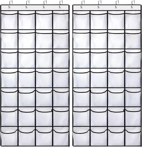 Vista 7 de Organizador de zapatos con 28 bolsillos grandes sobre la puerta, organizador de zapatos colgante para armario, zapatero transparente de alta calidad