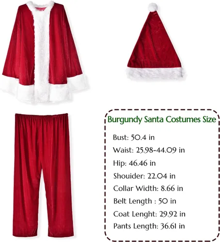 Vista 5 de Trajes de Papá Noel, disfraz clásico de Papá Noel, 9 piezas para hombres adultos, cosplay, vestido de Santa Claus de lujo