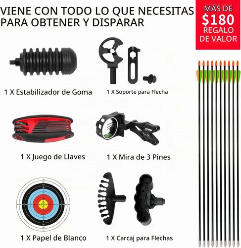 Vista 3 de Kit compuesto de arco y flecha, juego de arco y flecha juvenil, peso de tracción de 15-45 libras, longitud de tracción de 18 a 29 pulgadas, arco