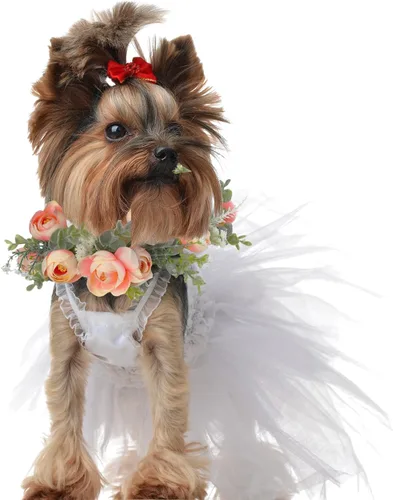 Vista 5 de Honoson Collar de flores de boda para perro, atuendo floral rosa, lazo de corona para mujeres, mascotas, gatos, fiesta, accesorios para fotos