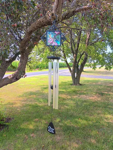 Vista 6 de Carson Carillón de viento conmemorativo de vitrales de 30 pulgadas, regalo de condolencias para funeral, pérdida de un ser querido, campanilla