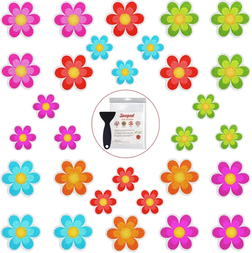 Vista 9 de Secopad 10 calcomanías antideslizantes para bañera de flores con raspador, multicolor