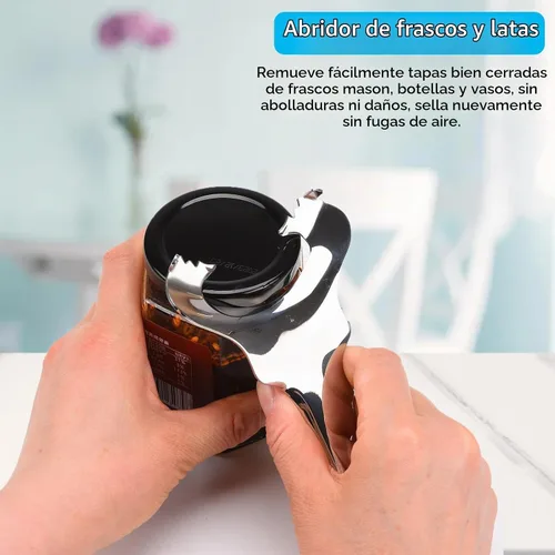 Vista 4 de Abridor de tarros Mason para tapas de conserva, sin abolladuras ni daños, multiusos para abridor de botellas y varias tapas, abridor de tarros